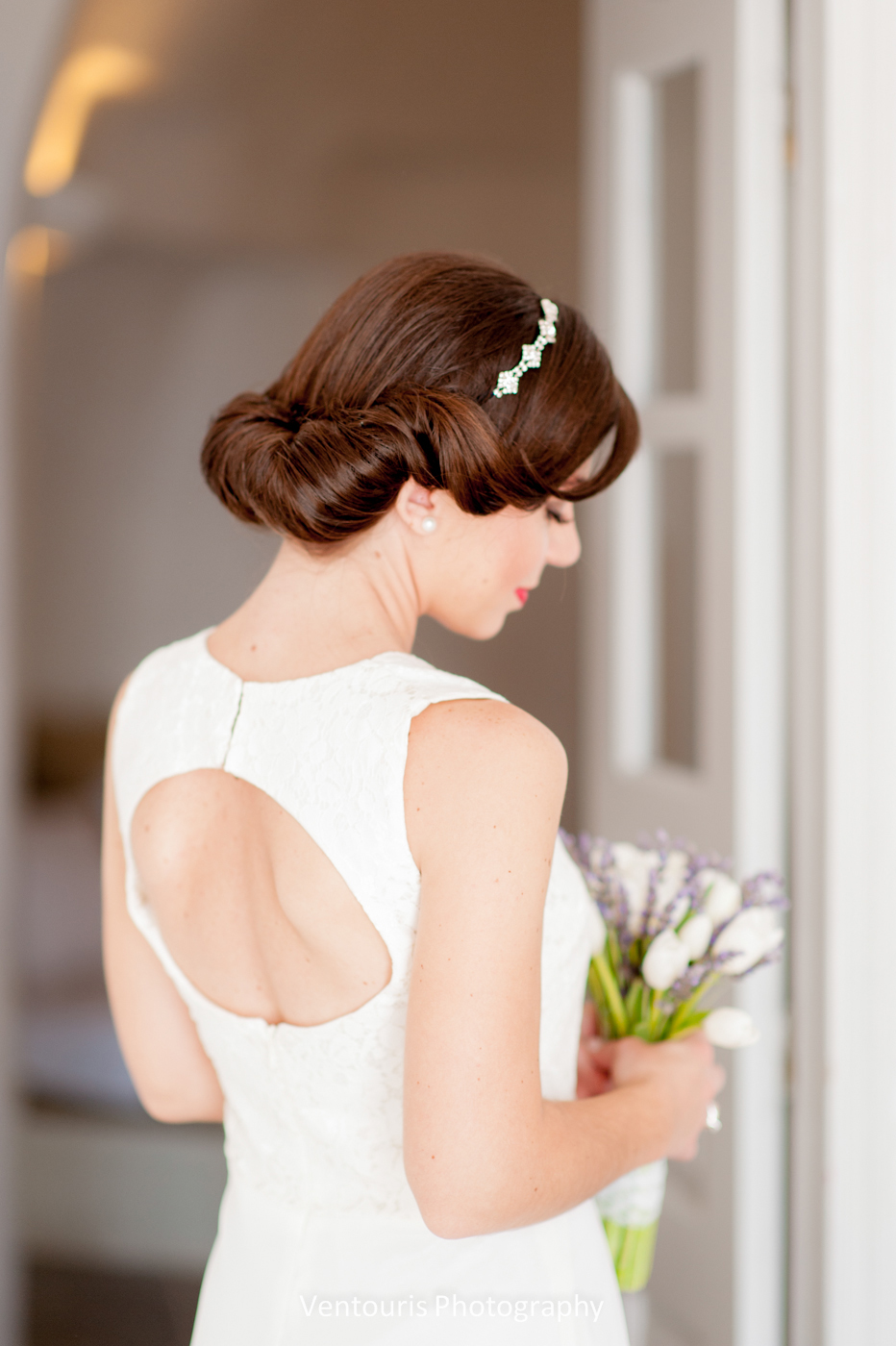 Santorini wedding- bridal hairstyling 