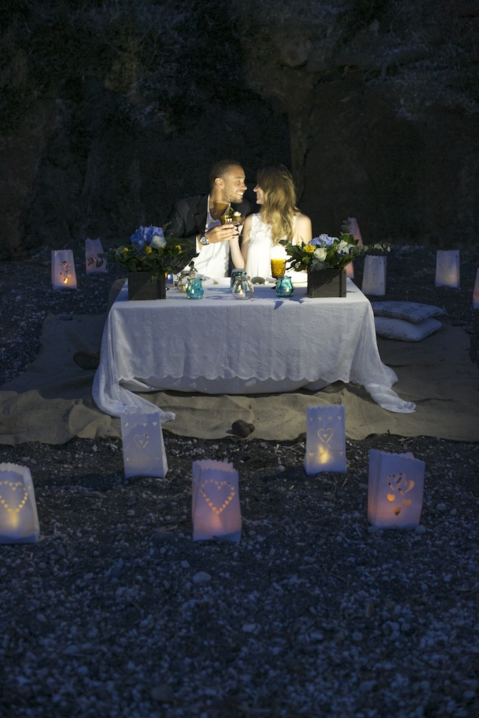 Romantic beach wedding-night picnic