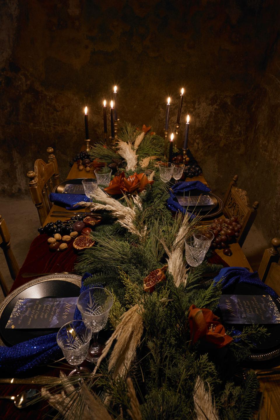 Moody Christmas Tablescape with Pampas grass
